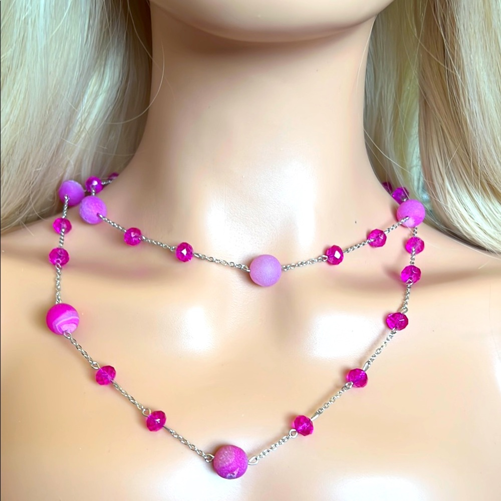 Fuchsia Druzy Quartz Necklace